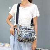 Waterproof Nylon Shoulder Bag Floral Travel Purse Multi-pocket Zipper Messenger
