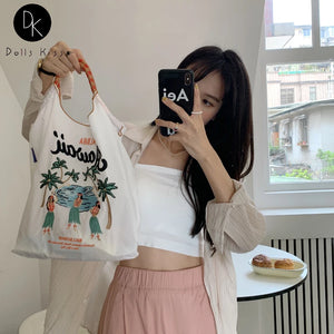 Embroidered Nylon Tote Bag for Women with Large Capacity