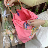 Embroidered Nylon Tote Bag for Women with Large Capacity
