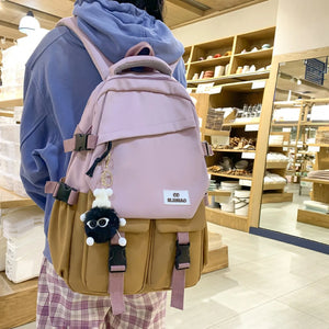 Nylon Waterproof Women Backpack College Style Schoolbag For Teenage Girls