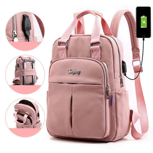 Nylon Women School Backpacks Anti Theft USB Charge Waterproof Bagpack
