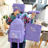 5 Pcs Girl School Backpack Set Student Book Bag Shoulder Pencil Bag