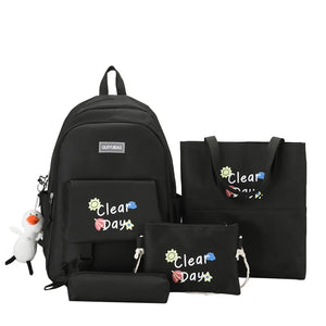 5 Pcs Girl School Backpack Set Student Book Bag Shoulder Pencil Bag