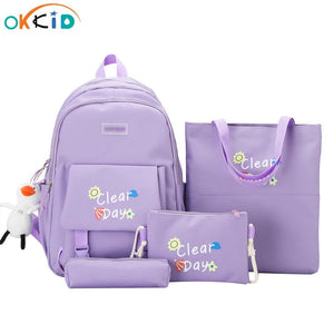 5 Pcs Girl School Backpack Set Student Book Bag Shoulder Pencil Bag