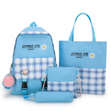 5pcs Plaid School Bags Set for Teenage Girls Women Backpack Book Bag Shoulder