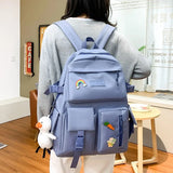 Canvas School Backpack Set Teen Girls Women College Laptop Bag