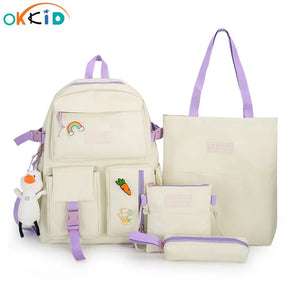 Canvas School Backpack Set Teen Girls Women College Laptop Bag