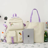 Canvas School Backpack Set Teen Girls Women College Laptop Bag