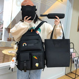 Canvas School Backpack Set Teen Girls Women College Laptop Bag