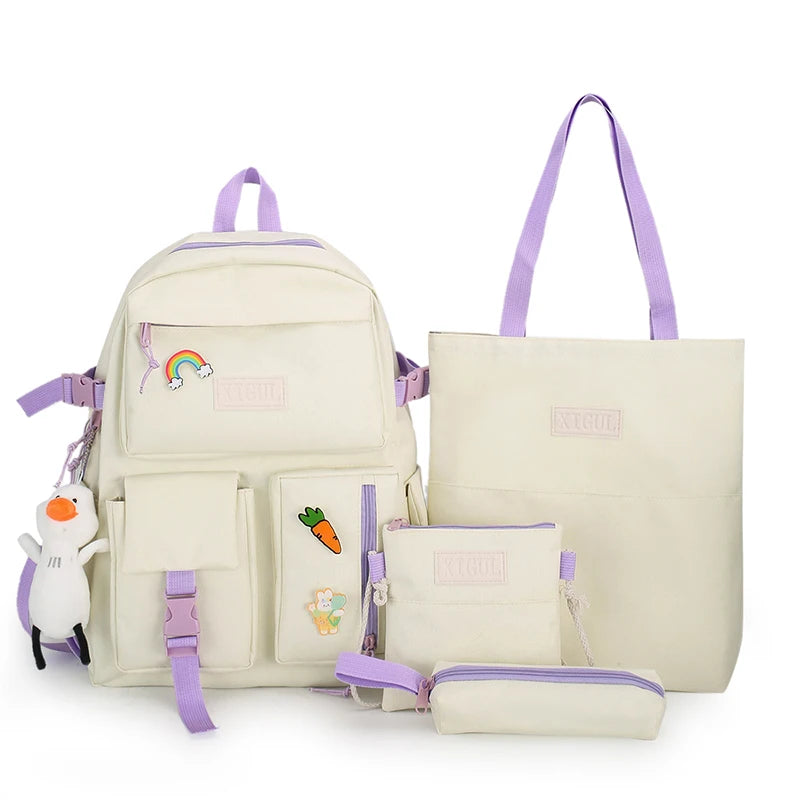 Canvas School Backpack Set Teen Girls Women College Laptop Bag