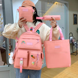 Canvas School Backpack Set Teen Girls Women College Laptop Bag