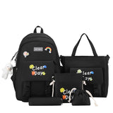 5pcs School Bags for Teen Girls Backpack Set Bookbag Shoulder Bag Pencil Bag