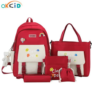 5pcs School Bags for Teen Girls Backpack Set Bookbag Shoulder Bag Pencil Bag