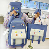 5pcs School Bags for Teen Girls Backpack Set Bookbag Shoulder Bag Pencil Bag