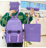 5pcs/set Purple School Bags for Teenage Girls Handbag Shoulder Bag Pencil Bag Se