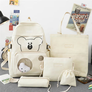 6pcs School Bags Canvas Bookbag for Teenage Girls Women Backpack Kids College St