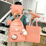 6pcs School Bags Canvas Bookbag for Teenage Girls Women Backpack Kids College St