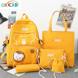 6pcs School Bags Canvas Bookbag for Teenage Girls Women Backpack Kids College St