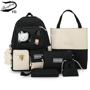 6pcs School Bags For Teenage Girls Kids College Student Laptop Backpack