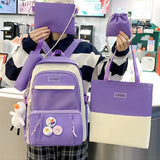 6pcs Canvas School Bags for Teenage Girls Female Laptop Backpack