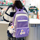 6pcs Canvas School Bags for Teenage Girls Female Laptop Backpack