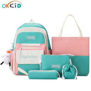 6pcs/set school bags for teenage girls handbag shoulder bag pencil bag set