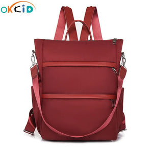 Red Waterproof Nylon School Backpack for Women