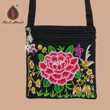 Vintage Ethnic Embroidery Canvas Bags Double Zipper Women Crossbody Bags