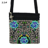 Vintage Ethnic Embroidery Canvas Bags Double Zipper Women Crossbody Bags