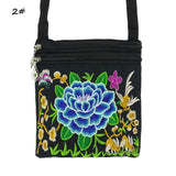 Vintage Ethnic Embroidery Canvas Bags Double Zipper Women Crossbody Bags