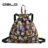 Girls Backpack Lightweight Foldable Women's Sports Drawcord Nylon Print Large