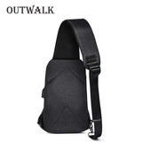 Water Repellent Crossbody Bag for Men, 9.7 inch iPad Chest Bag with USB Charging