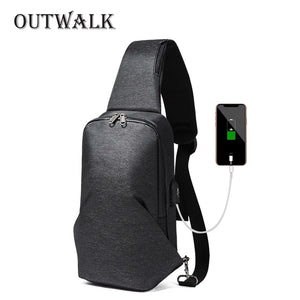 Water Repellent Crossbody Bag for Men, 9.7 inch iPad Chest Bag with USB Charging