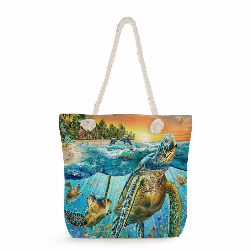 Ocean Series Foldable Shopping Bags Large Capacity Shoulder Strap
