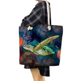 Ocean Series Foldable Women Groceries Shopping Bags Turtle Whale Print Handbags