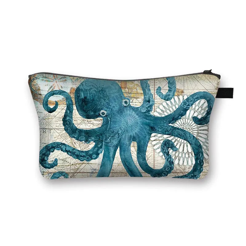 Ocean Print Cosmetic Bag Women Makeup Case Girls Travel Bag