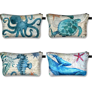 Ocean Print Cosmetic Bag Women Makeup Case Girls Travel Bag