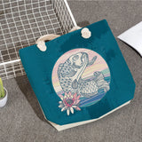 Fish Graphic Tote Bags Koi Carp Print Shoulder Bags