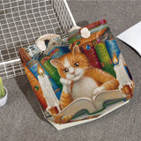 Oil Painting Cat Printed Womens Tote Bags Thick Rope Linen Reusable Shopping Bag