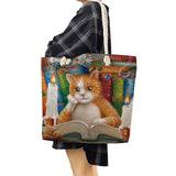 Oil Painting Cat Printed Womens Tote Bags Thick Rope Linen Reusable Shopping Bag