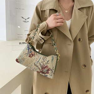 Oil Painting Printed Underarm Bag Retro Women Totes Shoulder Bags