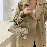 Oil Painting Printed Underarm Bag Retro Women Totes Shoulder Bags