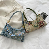 Oil Painting Printed Underarm Bag Retro Women Totes Shoulder Bags