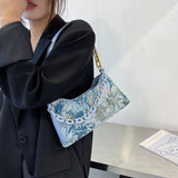 Oil Painting Printed Underarm Bag Retro Women Totes Shoulder Bags