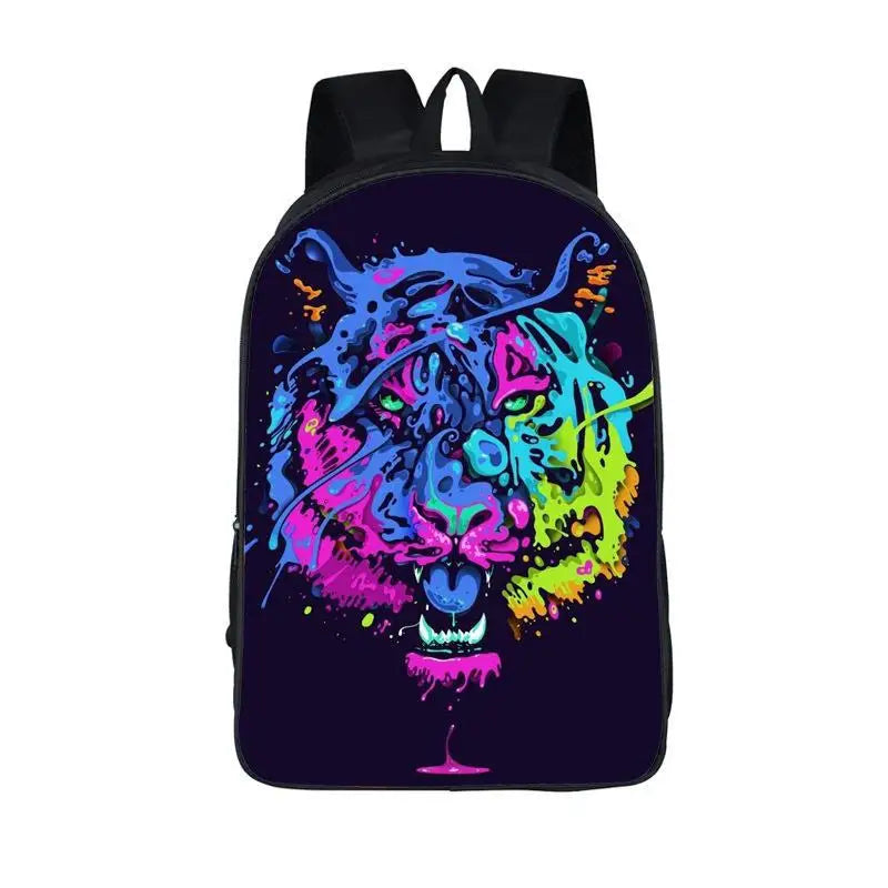 Oil Painting Tiger Backpack Polyester Comfortable Large Capacity School Bags