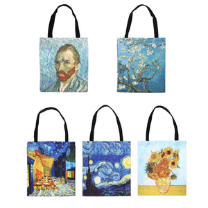 Oil Painting Tote Bag Lightweight Foldable Retro Big Capacity Shopping Bag