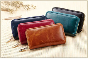 Oil Wax Cow Leather Key Holder Men Women Multifunctional