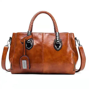Oil Wax Leather Boston Shoulder Bag Soft Leather Big Bag