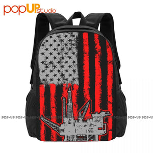 Oilfield American Flag Oil Worker Backpack Large Capacity Bookbag