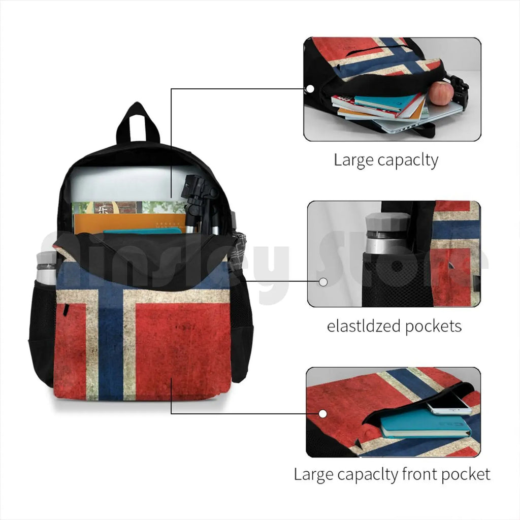 Vintage Norway Flag Outdoor Hiking Backpack